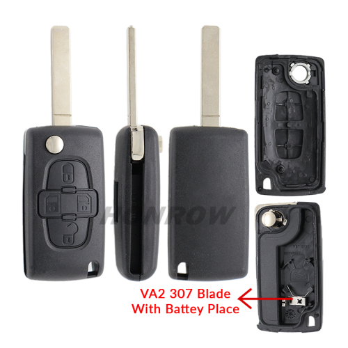 For Peu 4 button remote key blank with 307 blade  ( VA2 Blade -4 Button- With battery place )  (No Logo)
