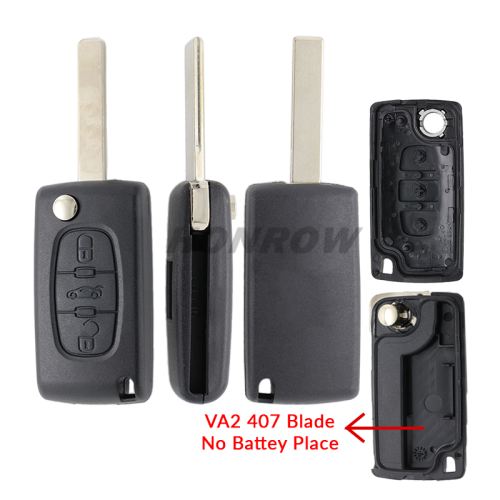 For Peu 407 blade 3 button flip remote key blank with trunk button ( HU83 Blade - Trunk - No battery place) (No Logo)