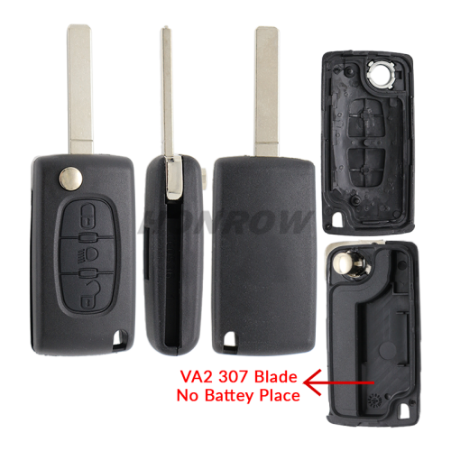 For Peu 307 blade 3 button flip remote key blank with light button ( VA2 Blade - 3Button -  Light - No battery place) (No Logo)
