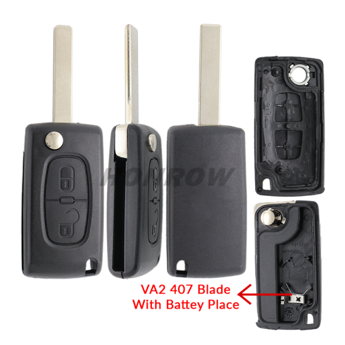 For Peu 407 blade 2 buttons flip remote key blank ( HU83 Blade-2Button-With battery place ) (No Logo)