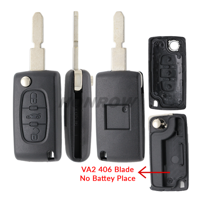 For Cit 406 button 3 button flip remote key blank with trunk button ( NE78 Blade - Trunk - No battery place )