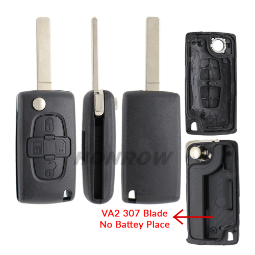 For Peu 4 button remote key blank with 307 blade  ( VA2 Blade -4 Button- No battery place) (No Logo)