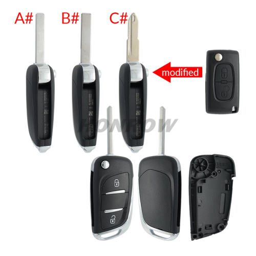 For Citroen 2 button modified flip remote key blank with VA2 307 Blade -- Without battery place (No Logo)