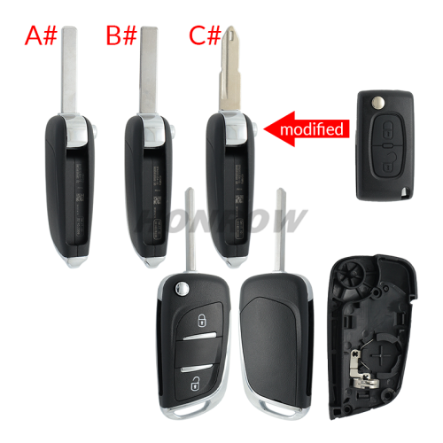 For Citroen 2 button modified flip remote key blank with VA2 307/HU43/206 Blade -- With battery place used for 0536 model remote control (No Logo)