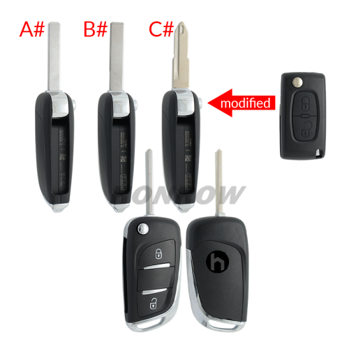 For Citroen 2 button modified flip remote key blank with VA2 307 Blade -- Without battery 