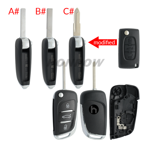 For Citroen 3 button modified flip remote key blank with VA2 307/HU43/206 Blade -- With battery place used for 0536 model remote control
