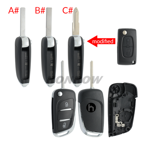 For Citroen 2 button modified flip remote key blank with VA2 307/HU43/206 Blade -- With battery place used for 0536 model remote control