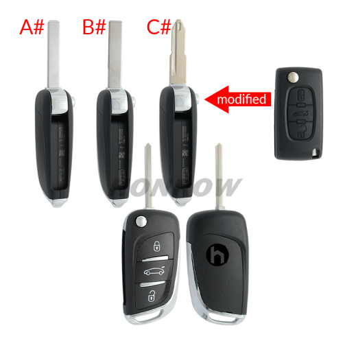 For Citroen 3 button modified flip remote key blank withVA2 307/HU43/206 Blade -- Without battery place