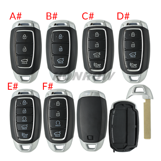 For 2021 new Hyundai 3/4/5 button smart remote key blank without battery clamp