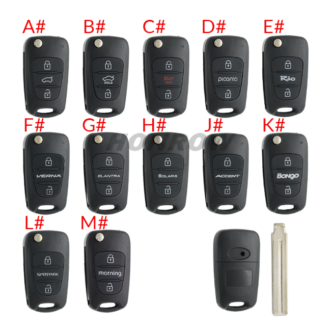 For Hyundai 3 button remote key blank with HY22 blade,please choose the key type.