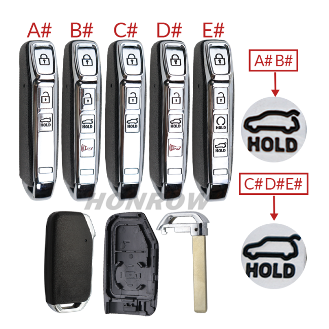 For Kia 3/3+1/4  button smart  remote key blank with battery holder without logo