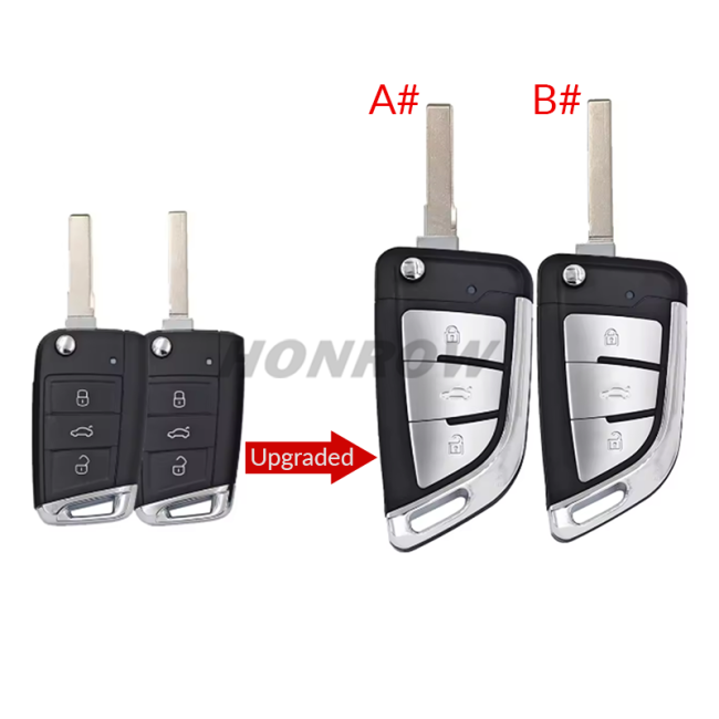 For VW 3 button modified Filp Folding Remote Key Shell HU66 HU162