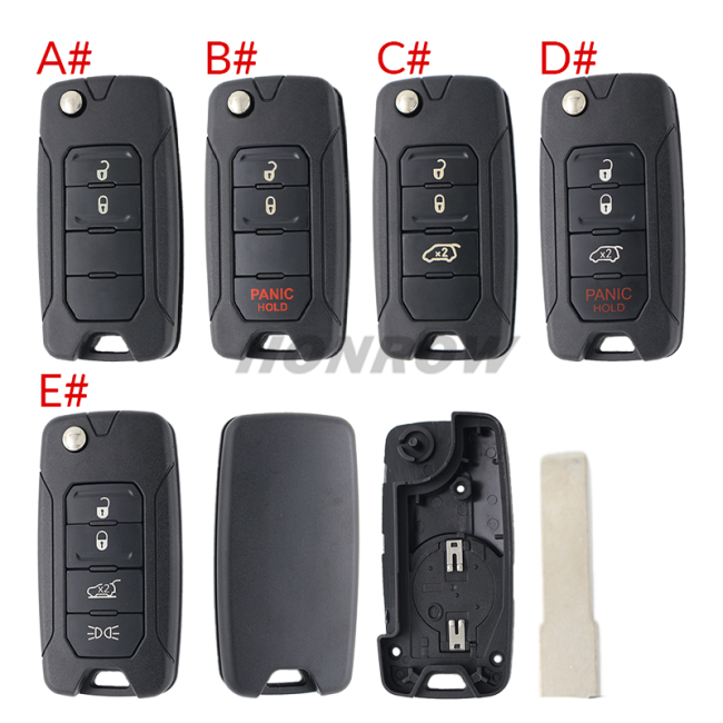For Chrysler Jeep 2/2+1/3/3+1/4 button flip remote key blank without logo