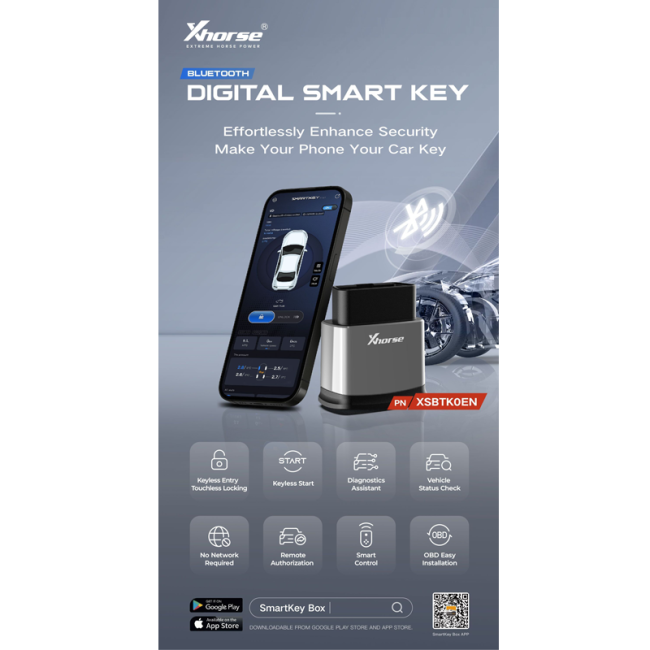 XHORSE XSBTK0EN Bluetooth Digital Smart Key Supports iOS Android NOTE: The device requires the use of Xhorse devices during the initial installation. The battery is not included. Requires a CR2032 battery separately.