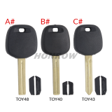 For Toyota transponder key blank without logo ,the chip slot is at the bottom of the key.