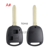 For Toyota 2 button remote key blank without logo A# TOY43 Blade B# TOY47 Blade C# TOY41 Blade D# TOY48 Blade E# TOY40 Blade
