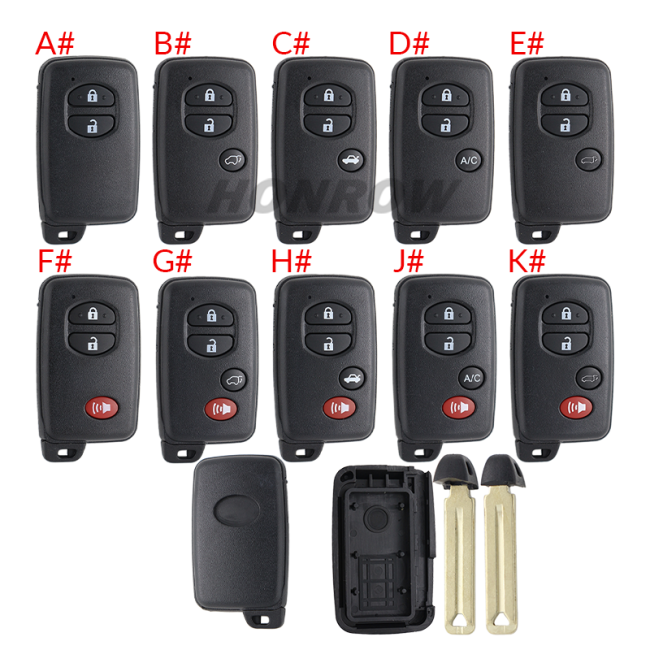 For Toyota 2 button remote key blank  (the button is round)，please choose the key button.