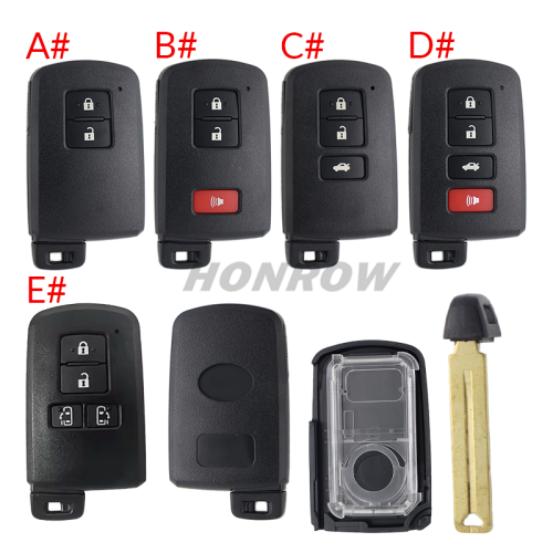 For Toyota 2/2+1/3/2+1/4 button smart remote key shell with white Battery holder ,the button is square