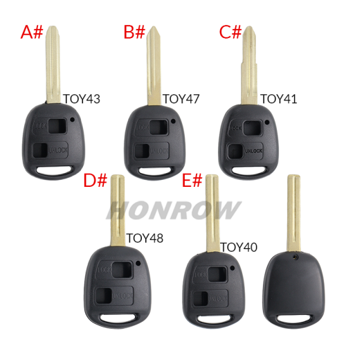 For Toyota 2 button remote key blank without logo A# TOY43 Blade B# TOY47 Blade C# TOY41 Blade D# TOY48 Blade E# TOY40 Blade