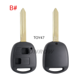 For Toyota 2 button remote key blank without logo A# TOY43 Blade B# TOY47 Blade C# TOY41 Blade D# TOY48 Blade E# TOY40 Blade