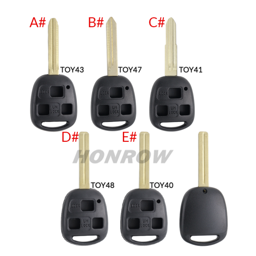 For Toyota 3 button remote key blank without logo A# TOY43 Blade B# TOY47 Blade C# TOY41 Blade D# TOY48 Blade E# TOY40 Blade