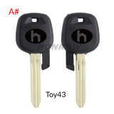 For Toyota transponder key blank  A# TOY43 Blade B# TOY40 Blade C# TOY47 Blade