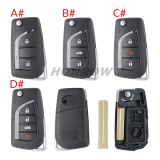 For Toyota 2/3/2+1/3+1 button flip remote key blank withToy48 Blade