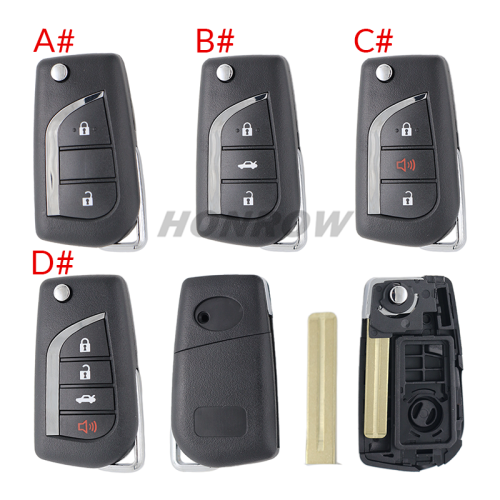 For Toyota 2/3/2+1/3+1 button flip remote key blank withToy48 Blade