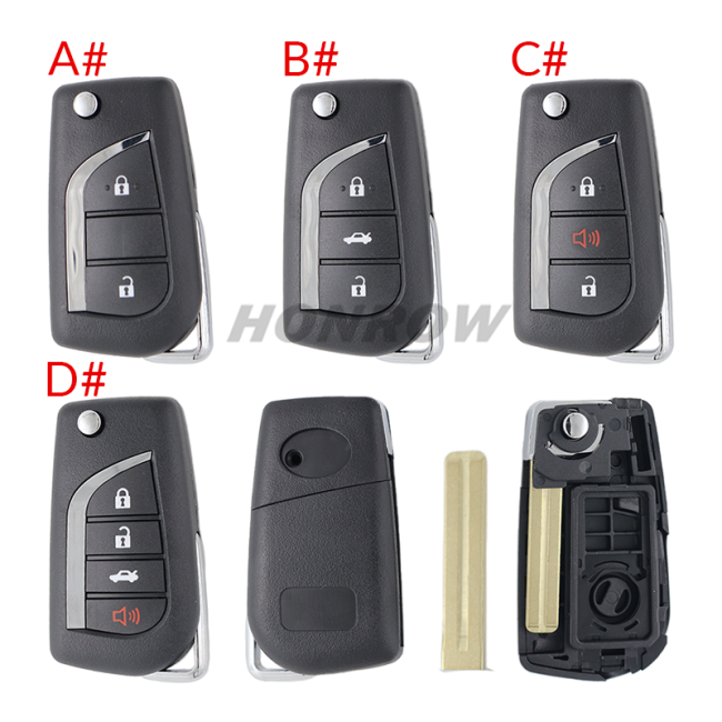 For Toyota 2/3/2+1/3+1 button flip remote key blank withToy48 Blade