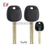 For Toyota transponder key blank  A# TOY43 Blade B# TOY47 Blade C# TOY41 Blade D# TOY51 Blade E# TOY48 Blade