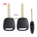 For Toyota 2 button remote key blank with   light hole A# TOY43 blade B# TOY48 blade C# TOY41 blade