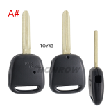 For Toyota 1 button remote key blank with   light hole A# TOY43 blade B# TOY48 blade C# TOY41 blade