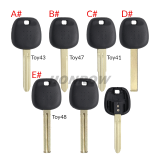 For Toyota transponder key blank  A# TOY43 Blade B# TOY47 Blade C# TOY41 Blade D# TOY51 Blade E# TOY48 Blade