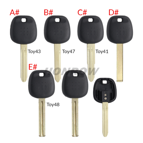 For Toyota transponder key blank  A# TOY43 Blade B# TOY47 Blade C# TOY41 Blade D# TOY51 Blade E# TOY48 Blade
