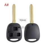 For Toyota 3 button remote key blank without logo A# TOY43 Blade B# TOY47 Blade C# TOY41 Blade D# TOY48 Blade E# TOY40 Blade