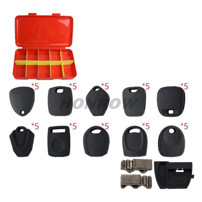 Universal transponder key shell kit, can put all KEYDIY blade，each type 5PCS total 50pcs/set
