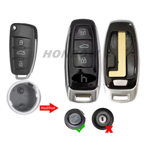 For Audi 3 button Upgraded Modified  remote key blank For Audi A3 Q2 Q3 Q7..