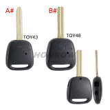 For Toyota 2 button remote key blank with   light hole A# TOY43 blade B# TOY48 blade