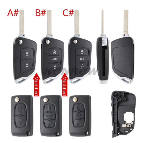 For Peugeot modified key 2/ 3 button remote key blank with 307 VA2 blade battery place 0536 Please choose the button and key blade