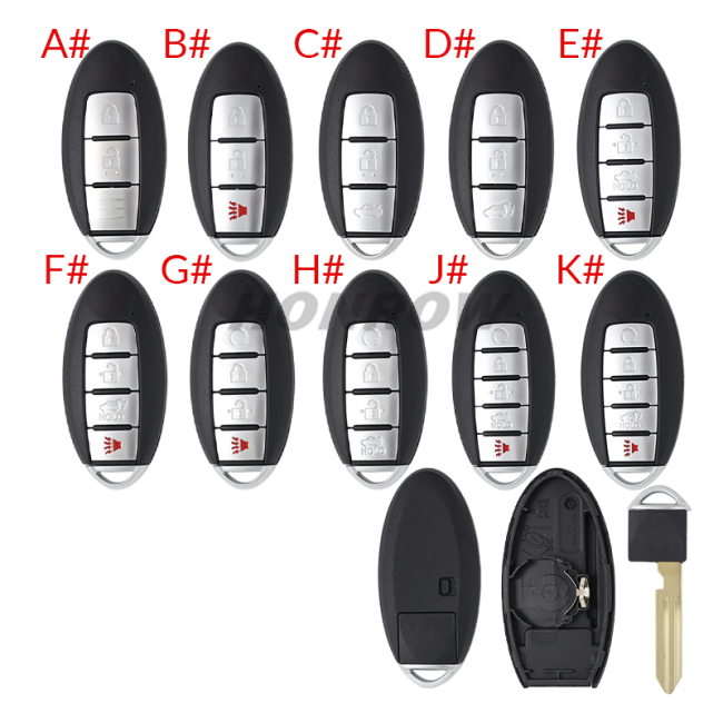 For Nissan 2/2+1/3/3+1/4/4+1 button remote key blank with emergency blade without logo