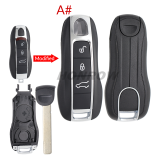 For Porsche modified 3 button remote key blank with emmergency key blade