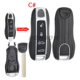 For Porsche modified 3 button remote key blank with emmergency key blade