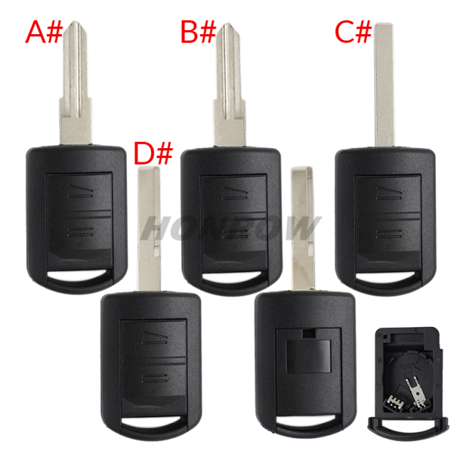 For Opel 2 button remote key shell with key blade A# HU46 left key blade B# YM28 right key blade C# HU101 key blade D# HU43  key blade