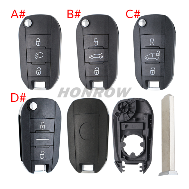 For Peugeot 3 button remote  Key Shell with VA2 307 blade EU version
