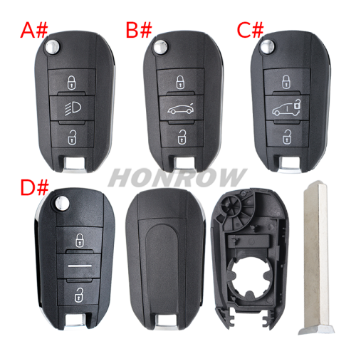 For Peugeot 3 button remote  Key Shell with VA2 307 blade EU version