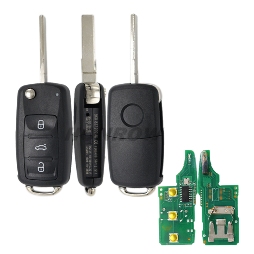 For VW Skoda 3 Button Flip Folding Remote Key 434MHZ ID48 Chip 3T0837202H for VW Skoda