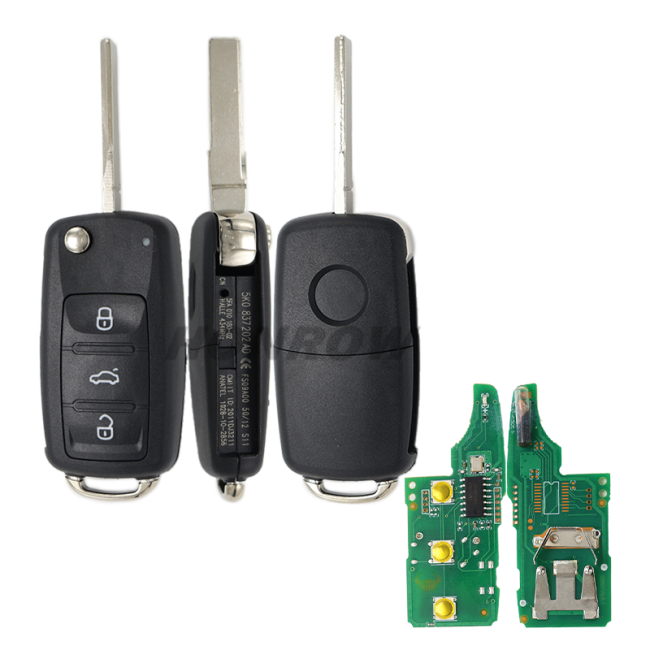 For VW Skoda 3 Button Flip Folding Remote Key 434MHZ ID48 Chip 3T0837202H for VW Skoda