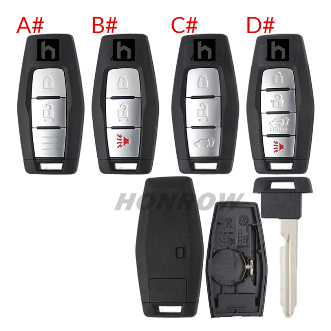 For Mitsubishi 2/2+1/3/3+1 button smart key blank with Emergency Key