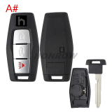 For Mitsubishi 2/2+1/3/3+1 button smart key blank with Emergency Key