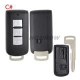 For Mitsubishi 2/2+1/3/3+1 button remote key blank with emergency key blade without logo